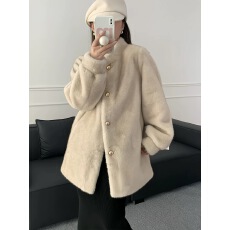 批发环保水貂毛皮草外套女冬2025新款宽松年轻款加厚皮毛一体毛绒大衣