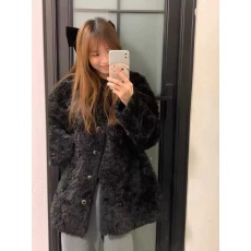 批发黑色羊羔毛外套女2025秋冬新款气质环保皮草宽松V领加厚毛毛大衣
