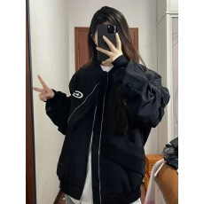 批发美式街头棒球服外套男女春秋设计感宽松情侣不<b class='q'>规则</b>铁标飞行员夹克