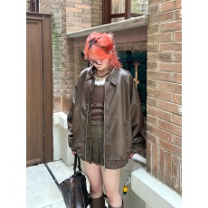 批发美拉德棕色<b class='q'>机车</b>PU<b class='q'>皮衣</b>外套女秋冬季中性风美式复古街头宽松夹克潮