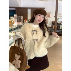 批发羊羔毛厚外套女秋冬季2025新款皮毛一体稚气奶奶风毛茸茸毛绒上衣