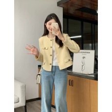 批发黄色短款小香风外套女2025年秋季新款高级感宽松百搭上衣夹克
