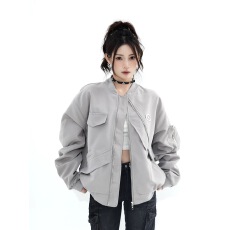 批发美式<b class='q'>街头</b>棒球服外套男女春秋设计感宽松情侣不规则铁标飞行员夹克