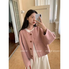 批发韩版短外套女2025秋<b class='q'>冬</b>新品圆领小清新宽松显瘦小香风气质羊毛上衣