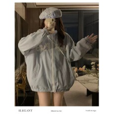 批发甜妹韩系蓝色碎花条纹开<b class='q'>衫</b>外套女春秋小众宽松休闲薄款超好看夹克