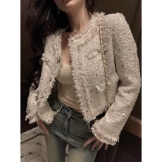 批发春秋季新款白色高级感2025小个子气质千金宽松短款显瘦小香外套女