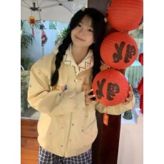 批发星星印花<b class='q'>小熊</b>棒球服外套女2025春秋新款小众设计感宽松夹克上衣潮