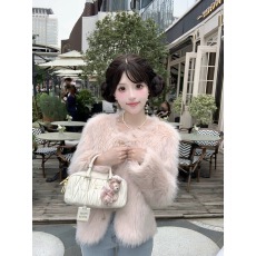 批发皮草女款2025新款可爱小清新粉色毛毛外套女冬季高级感毛茸茸上衣