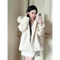 批发环保貂绒皮草外套女连帽中长款2025秋冬季新款狐狸毛领毛毛绒大衣