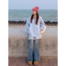 批发美式复古外套女春秋2025新款潮牌撞色翻领宽松情侣夹克棒球服开衫