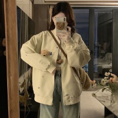 批发星星印花小熊棒球服外套女2025春秋新款小众设计感宽松夹克上衣潮