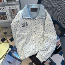 批发甜妹韩系蓝色碎花条纹开衫外套女春秋小众宽松休闲薄款超好看夹克