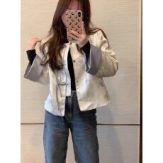 批发新中式国风短款蓝色蝴蝶提花外套2025秋季新款超好看气质百搭上衣