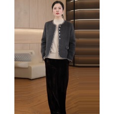 批发灰色夹棉法式正肩名媛气质短款小香风外套女士小个子高级感轻熟风