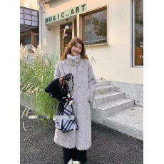 批发加厚夹棉皮草外套女冬季新款立领蝴蝶结环保羊羔绒毛毛大衣<b class='q'>中长款</b>