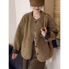 批发豹纹内里羊羔毛外套女欧洲站2025秋装新款欧货<b class='q'>女装</b>皮毛一体上衣潮