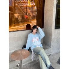 批发软糯水貂绒厚毛衣女外穿宽松挂脖系带针织衫少女<b class='q'>甜美</b>猫咪上衣秋冬