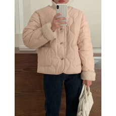批发粉色菱格羊羔毛棉衣棉服女秋冬季2025年新款加厚保暖夹棉加绒外套