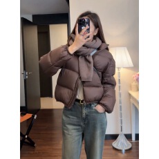 批发美式棕色肯豆短款羽绒服女2025新款小个子宽松面包服立领冬季外套