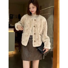 批发加厚加棉女2025秋冬新款小个子时尚百搭外套貂绒颗粒绒仿水貂皮草