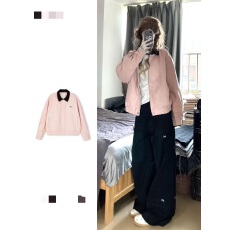 批发甜美风粉色翻领休闲夹克上衣女早秋小众设计感宽松美式<b class='q'>棒球</b>服<b class='q'>外套</b>