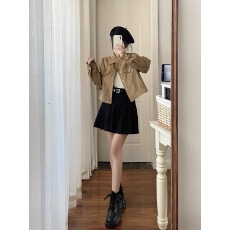 批发2025新款小香美拉德风皮衣夹克女早秋季小个子复古麂皮短外套上衣