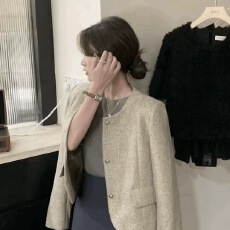 批发新款气质名媛香风外套圆领短外套上衣短款小个子<b class='q'>西装</b>复古秋季法式