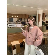 批发韩版短外套女2025秋冬新品圆领小清新宽松显瘦小香风气质羊毛上衣