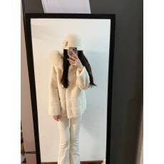 批发环保貂绒皮草外套女连帽中长款2025<b class='q'>秋</b>冬季新款狐狸毛领毛毛绒大衣