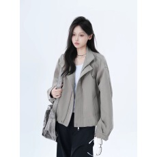 批发美式复古潮牌工装夹克上衣立领女秋冬季<b class='q'>宽松</b>设计感小众廊形<b class='q'>外套</b>女