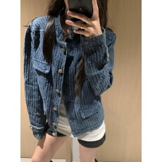 批发高级感气质小香风<b class='q'>牛仔</b>外套女秋季短款小众设计感立领蓝色夹克上衣