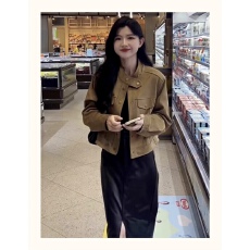 批发2025新款小香美拉德风皮衣夹克女早秋季小个子复古麂皮短外套上衣