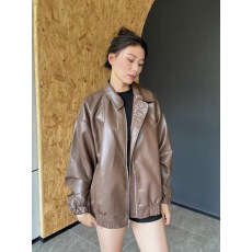 批发美拉德棕色机车PU皮衣外套女秋冬季中性风美式复古<b class='q'>街头</b>宽松夹克潮