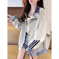 批发初秋穿搭美式中性宽松拼接粉色外套女<b class='q'>春</b>秋2025新款立领棒球服夹克