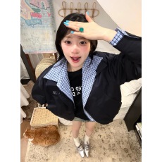 批发撞色拼接假两件外套女<b class='q'>春</b>秋2025新款美式复古宽松情侣翻领开衫夹克