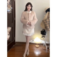 批发皮草女款2025新款可爱小清新粉色毛毛外套女冬季高级感毛茸茸上衣