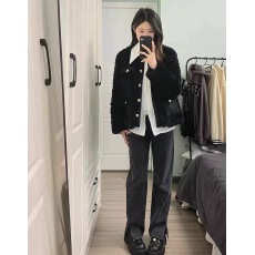 批发冬季新款高级小香风羊羔毛绒外套女设计韩系气质名媛加厚夹棉棉衣