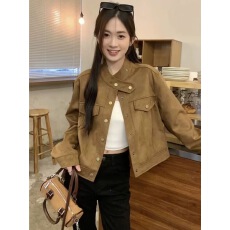 批发2025新款小香美拉德风皮衣夹克女早秋季小个子复古麂皮短外套上衣