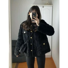 批发冬季新款高级小香风羊羔毛绒外套女设计韩系气质名媛加厚夹棉棉衣