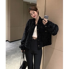 批发2025秋冬新款羊羔毛加厚夹克大衣高级感短款皮草小香风外套女上衣