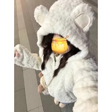 批发韩系奶fufu软糯毛绒绒羊羔毛加厚外套女秋冬季小熊耳朵小个子上衣