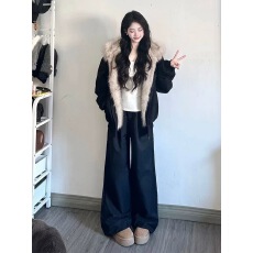 批发座山雕麂皮毛领猫耳朵棉服<b class='q'>男</b>女2025冬季新款情侣cleanfit保暖棉衣