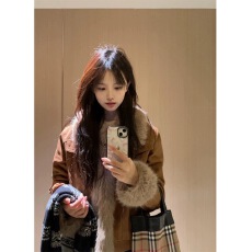 批发毛茸茸外套女冬季时尚韩版2024新款加厚环保皮草牛仔拼接毛绒上衣