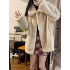 批发韩国秋冬款小白熊人造皮草休闲宽松翻领大衣环保仿水貂毛毛外套女