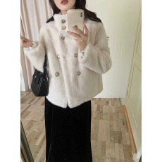 批发2025年冬季新款双排扣英伦风立领仿水貂绒加厚宽松仿皮草外套女