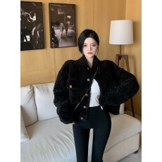 批发2025秋冬新款羊羔毛加厚夹克大衣高级感短款皮草小香风外套女上衣