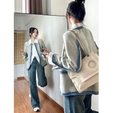 批发小香风西装外套<b class='q'>女</b>春秋款设计感小众美式复古高级感chic港风上衣潮