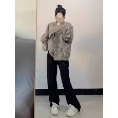 批发美式<b class='q'>街头</b>棒球服外套男女春秋设计感宽松情侣不规则铁标飞行员夹克