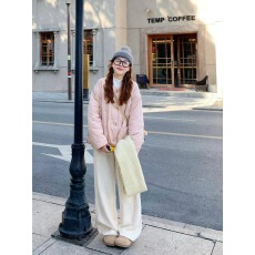 批发粉色菱格羊羔毛<b class='q'>棉衣</b>棉服女秋冬季2025年新款加厚保暖夹棉加绒外套