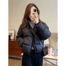 批发美式棕色肯豆短款羽绒服女2025新款小个子宽松面包服立领冬季外套